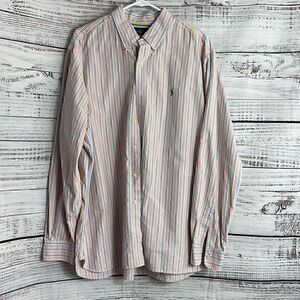 Ralph Lauren Shirt Mens Sz XL Classic Fit striped pony cotton Button Up Preppy‎